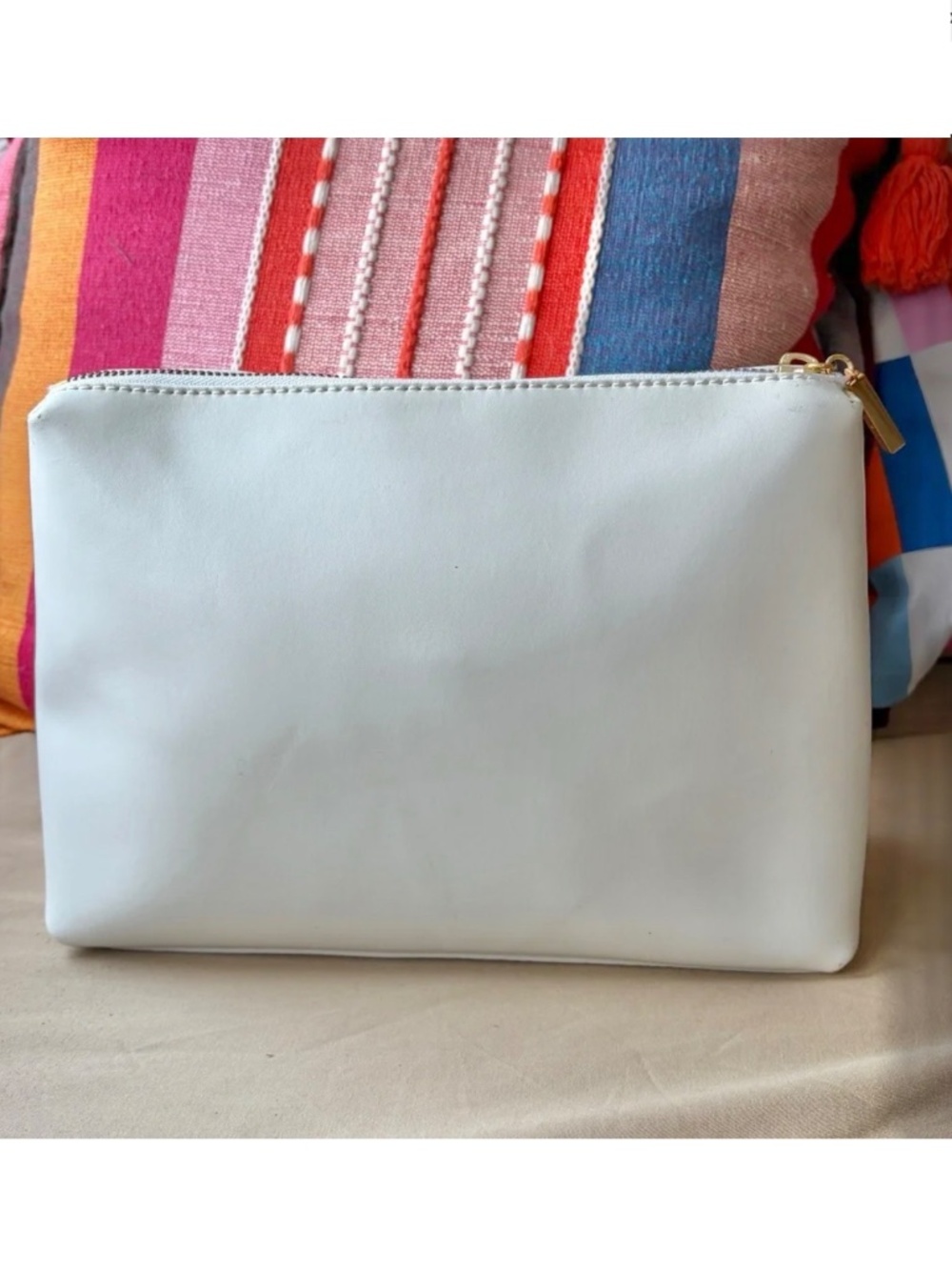 STAUD White Ivory Cream Smooth Leather Clutch Pouch Bag Cosmetic Bag Dopp kit